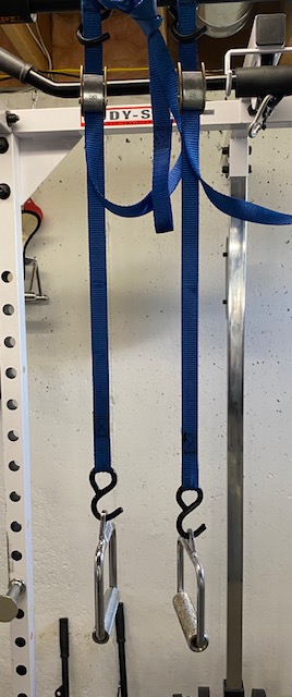 Homemade TRX Straps attached to Power Rack